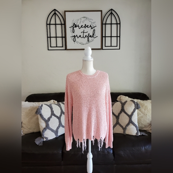 Lovers + Friends Lansel Distressed Hem Sweater In Pink NWT Size S Boho Chic - Picture 7 of 10